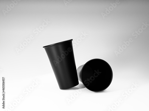 Black coffee cup image on white background for mockup, branding, packaging design
