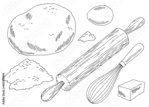 Dough flour rolling pin graphic black white isolated sketch illustration vector
