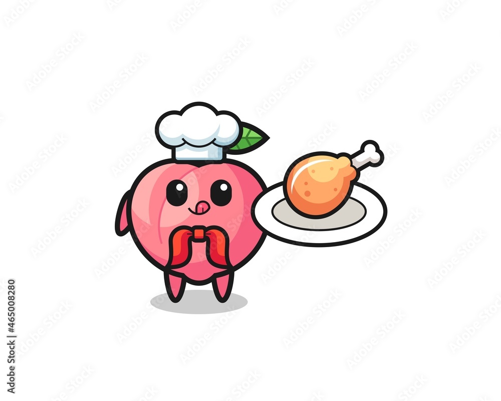 Obraz premium peach fried chicken chef cartoon character