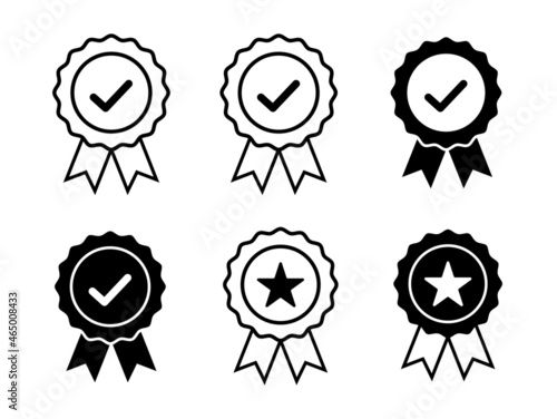 Approved or certified medal icon. Certified badge. Set approval check icon isolated, approved or verified medal icon.
 photo