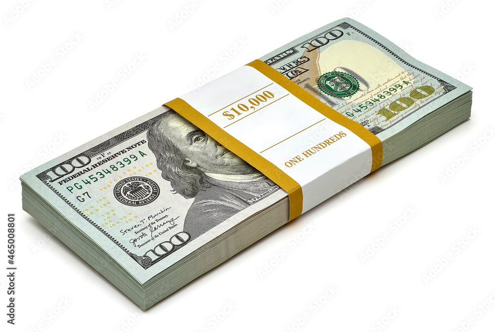 New design US American dollar bundles on isolated background. Including clipping path
New design US American dollar bundles on isolated background. Including clipping path
