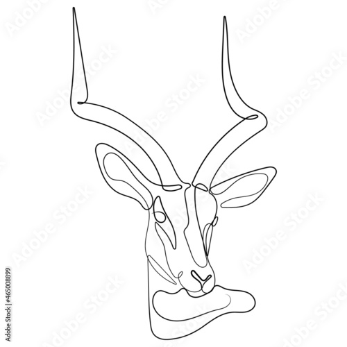 Roe deer, capreolus capreolus, buck in linear style vector illustration. Continuous one line drawing of roe deer silhouette isolated on white background. Roe deer for background, logo or tattoo.