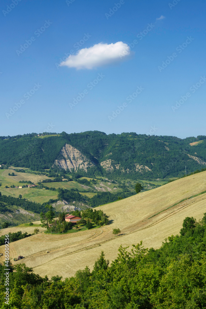 Rural landscape along the road from Gombola to Serramazzoni, Emilia-Romagna.