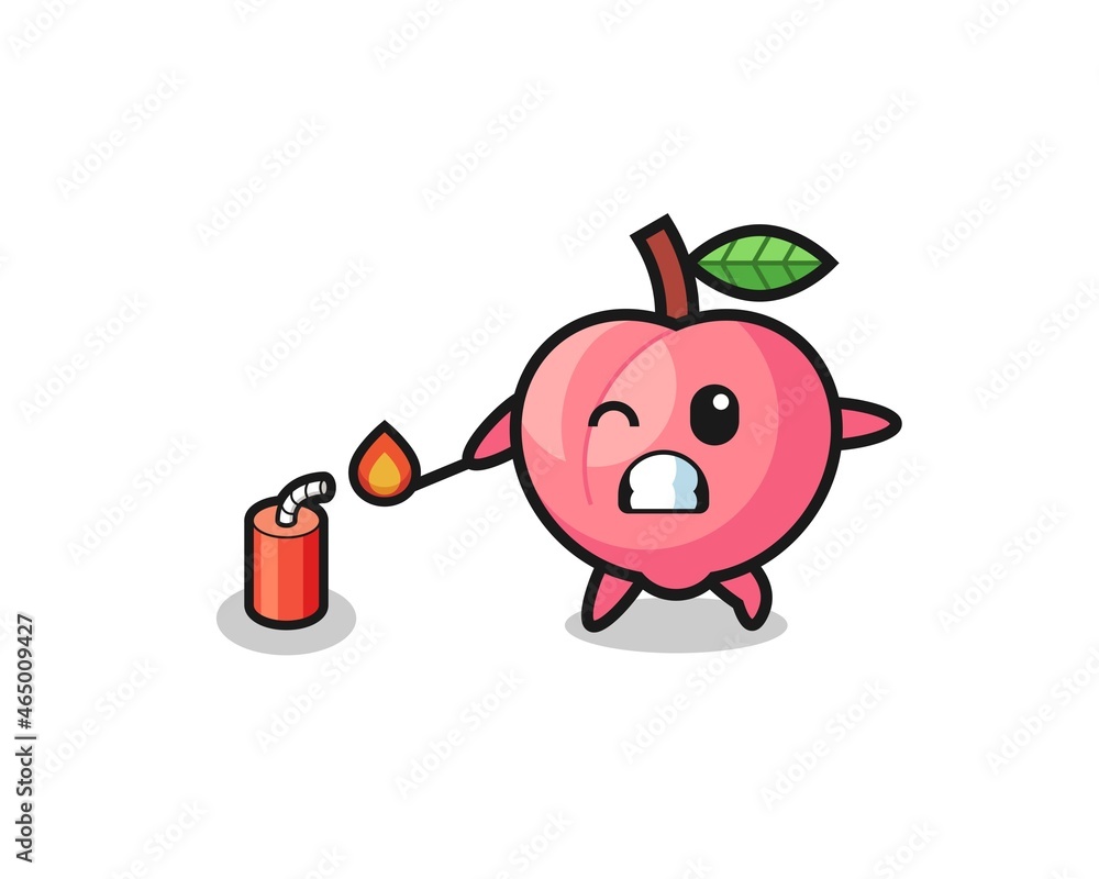 peach mascot illustration playing firecracker peach mascot illustration playing firecracker