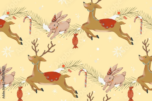 Christmas reindeer background, cute winter holidays pattern illustration © Rawpixel.com