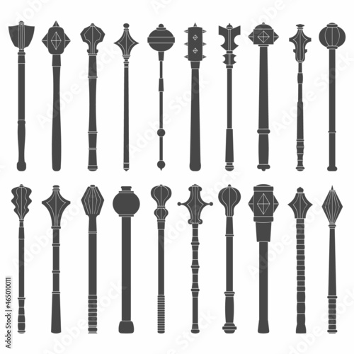 vector monochrome icon set with ancient battle Maces for your project