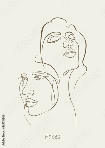 Woman faces. One line drawing. Continuous line. Sensual love