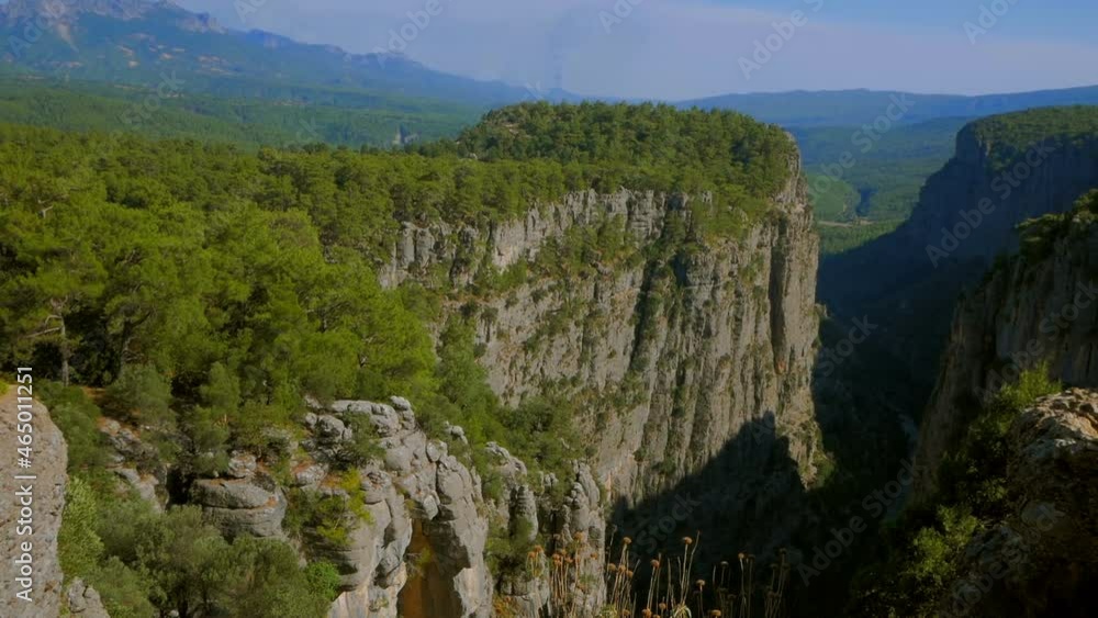 Sheer cliffs of the canyon among the green forest.A view of the beautiful majestic mountains. A view of the Canyon with large mountains and a river. A view of the wild forest and mountain range. Sheer cliffs of the canyon among the green forest.A view of the beautiful majestic mountains. A view of the Canyon with large mountains and a river. A view of the wild forest and mountain range.
