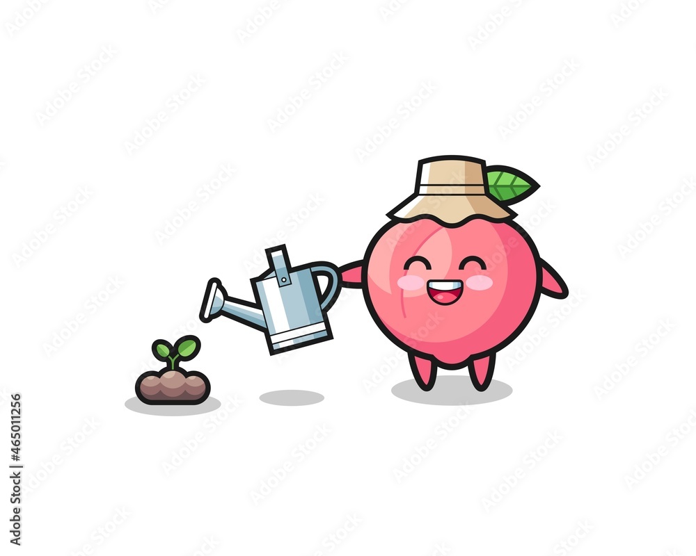 cute peach is watering plant seeds cute peach is watering plant seeds