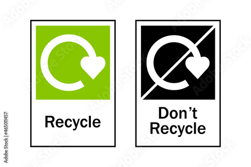 Recycle.Dont recycle.Recycling.Labelling.The on-pack recycling label.Recycle logo or symbol.Vector icons for packaging , recycling.ecology, eco friendly, environmental management symbols.