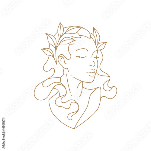 Adorable medieval lady bust monochrome line art simple icon vector illustration photo
