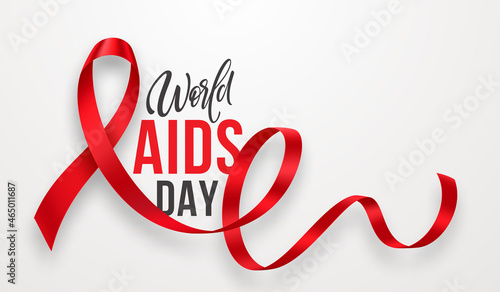 December 1 is World AIDS Day. A realistic red ribbon against AIDS. Hiv Prevention Month. Vector illustration