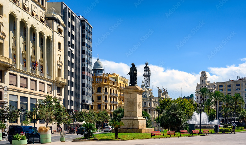 View of Town Hall square in the city of Valencia, Spain.