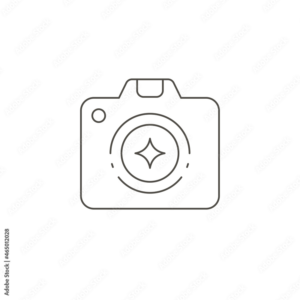 Linear simple logo hand drawn camera for taking photo with lens shutter decorative design elements