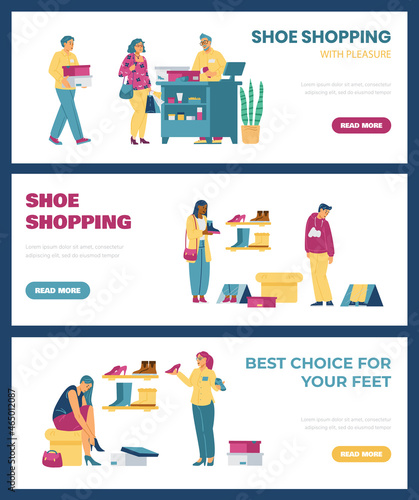 Set of web banners with shoe shopping concept in flat vector illustration