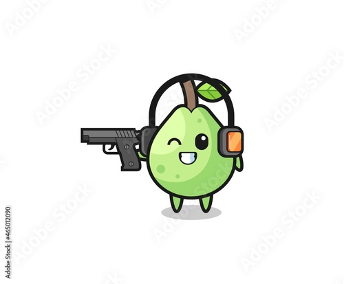 illustration of guava cartoon doing shooting range