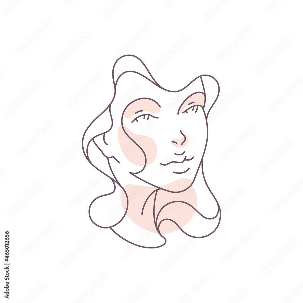 Continuous line art shape poster chic woman face with natural beauty fashion icon vector Continuous line art shape poster chic woman face with natural beauty fashion icon vector