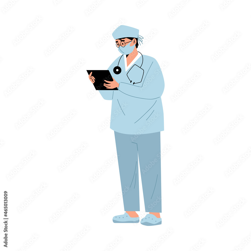 Medical clinic doctor writing prescription, flat vector illustration isolated. Medical clinic doctor writing prescription, flat vector illustration isolated.