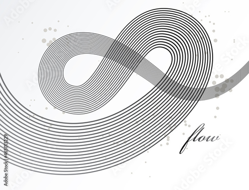 Abstract lines in 3D motion dimensional perspective vector background, elegant curvy light stripy design element, template for banner or poster and other ads.