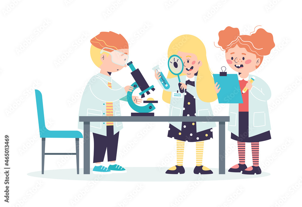 Children in laboratory learning science, flat vector illustration isolated. Children in laboratory learning science, flat vector illustration isolated.