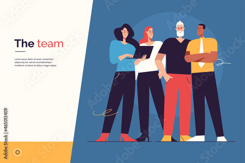 Vector illustration depicting a group of business people standing together on the subject of teamwork. Editable stroke
