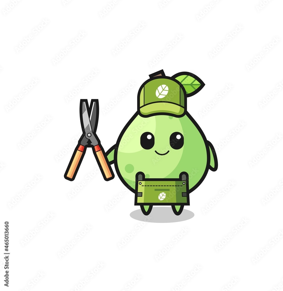 cute guava as gardener mascot cute guava as gardener mascot