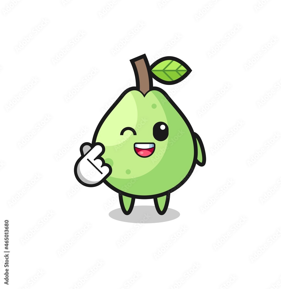 guava character doing Korean finger heart guava character doing Korean finger heart