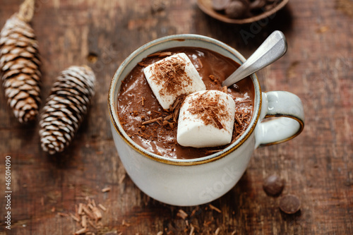 Hot chocolate in cup with murshmallows