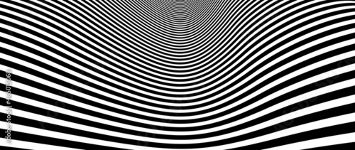 Abstract op art black and white lines in hyper 3D perspective vector abstract background, artistic illustration psychedelic linear pattern, hypnotic optical illusion.