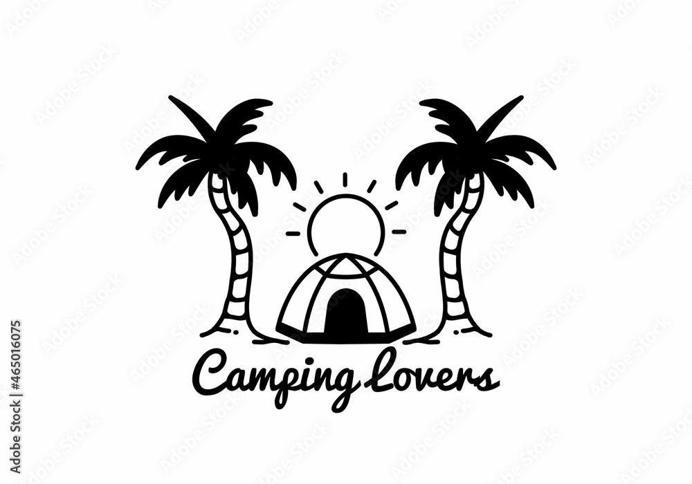 Naklejka premium Line art illustration graphic of camping