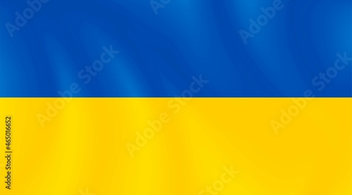 National flag of Ukraine with imitation of light waves on the fabric. Vector stock illustration.