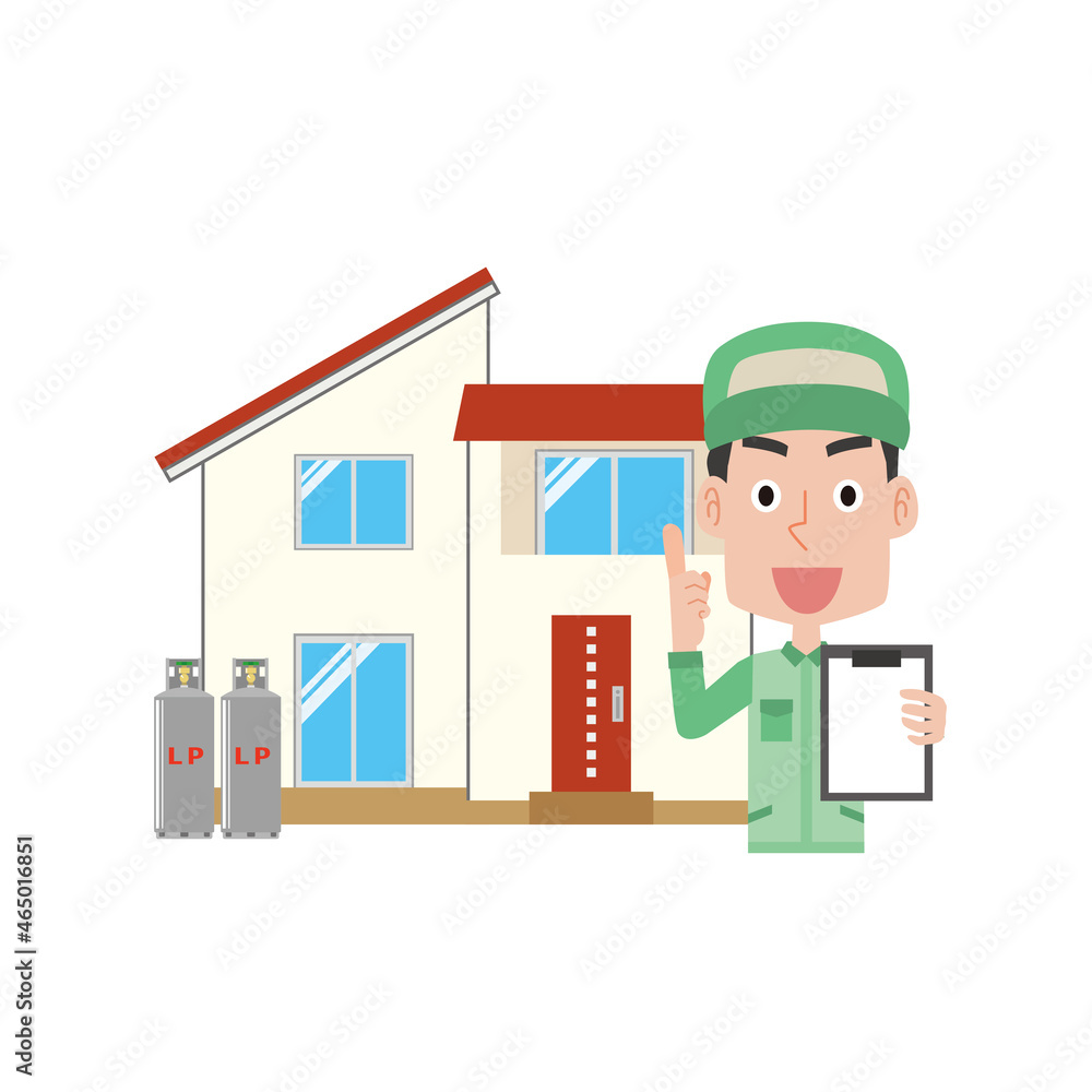 プロパンガスをチェックする男性作業員