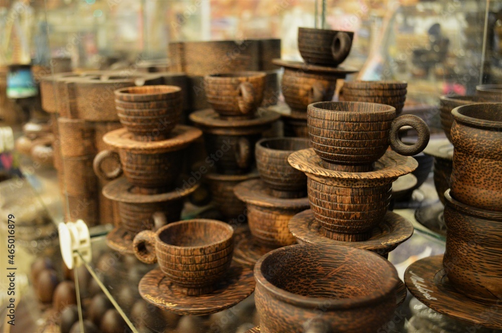 wooden tea or coffee cups for background, selective focus, blur background wooden tea or coffee cups for background, selective focus, blur background