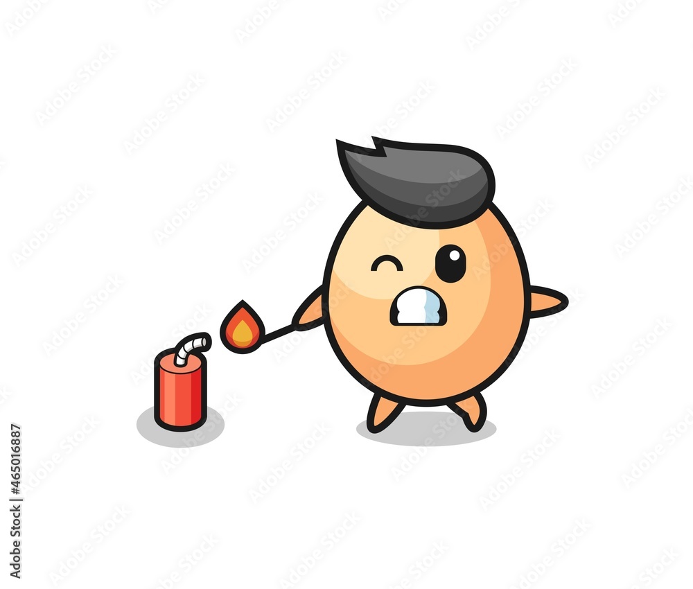 Fototapeta premium egg mascot illustration playing firecracker