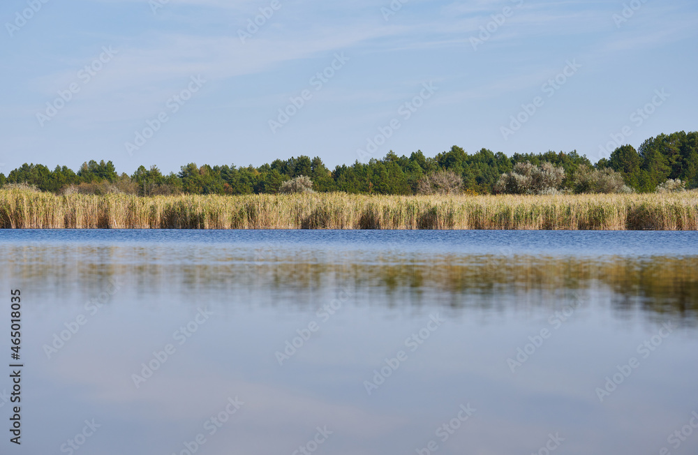 therapeutic lake with iodine and minerals in the middle of the wild steppe, Lake Blue,  Ukraine