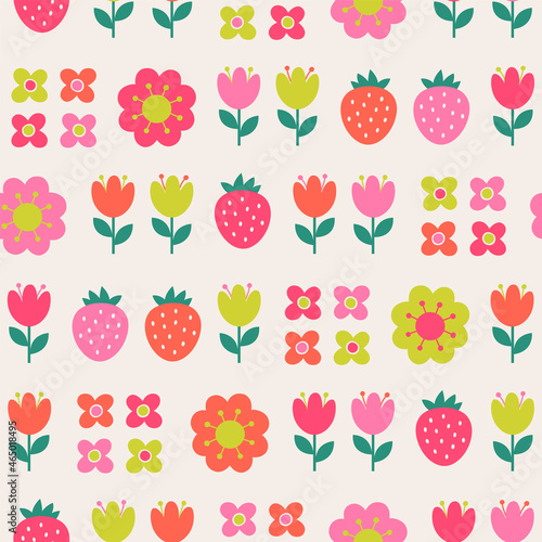 Colorful cute floral seamless grid styled pattern background.
