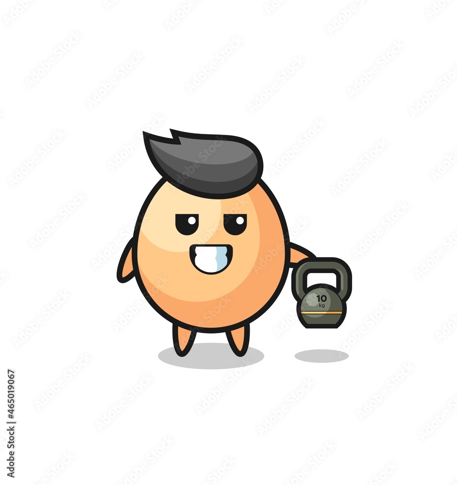 egg mascot lifting kettlebell in the gym