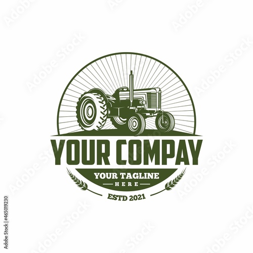 vintage tractor silhouette logo template