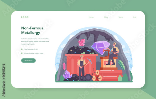 Nonferrous metallurgy web banner or landing page. Ore extracting
