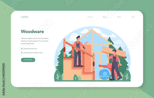 Timber industry and wood production web banner or landing page. Logging