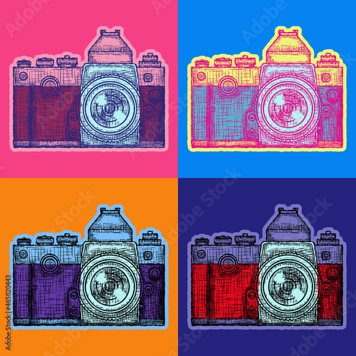 Photo Camera Pop Art Style Andy Warhol style Vector photo