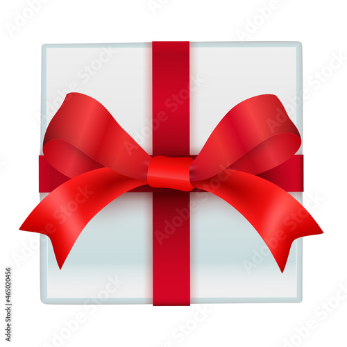 Xmas Giftbox with Red Bow on White Background. Vector