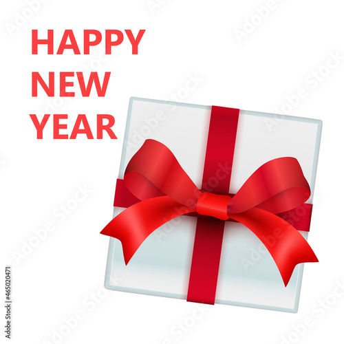 Xmas Giftbox with Red Bow on White Background. Vector