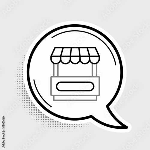 Line Fast street food cart with awning icon isolated on grey background. Urban kiosk. Colorful outline concept. Vector