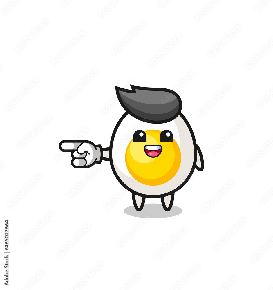 boiled egg cartoon with pointing left gesture