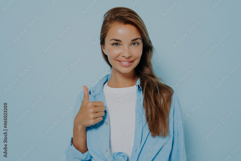 Portrait of charming confident smart female promoter Portrait of charming confident smart female promoter