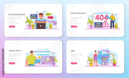 CMS web banner or landing page set. Content management system.