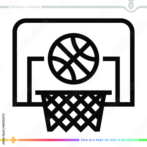 Editable line icon of basketball broadcasting rights as a customizable black stroke eps vector graphic.