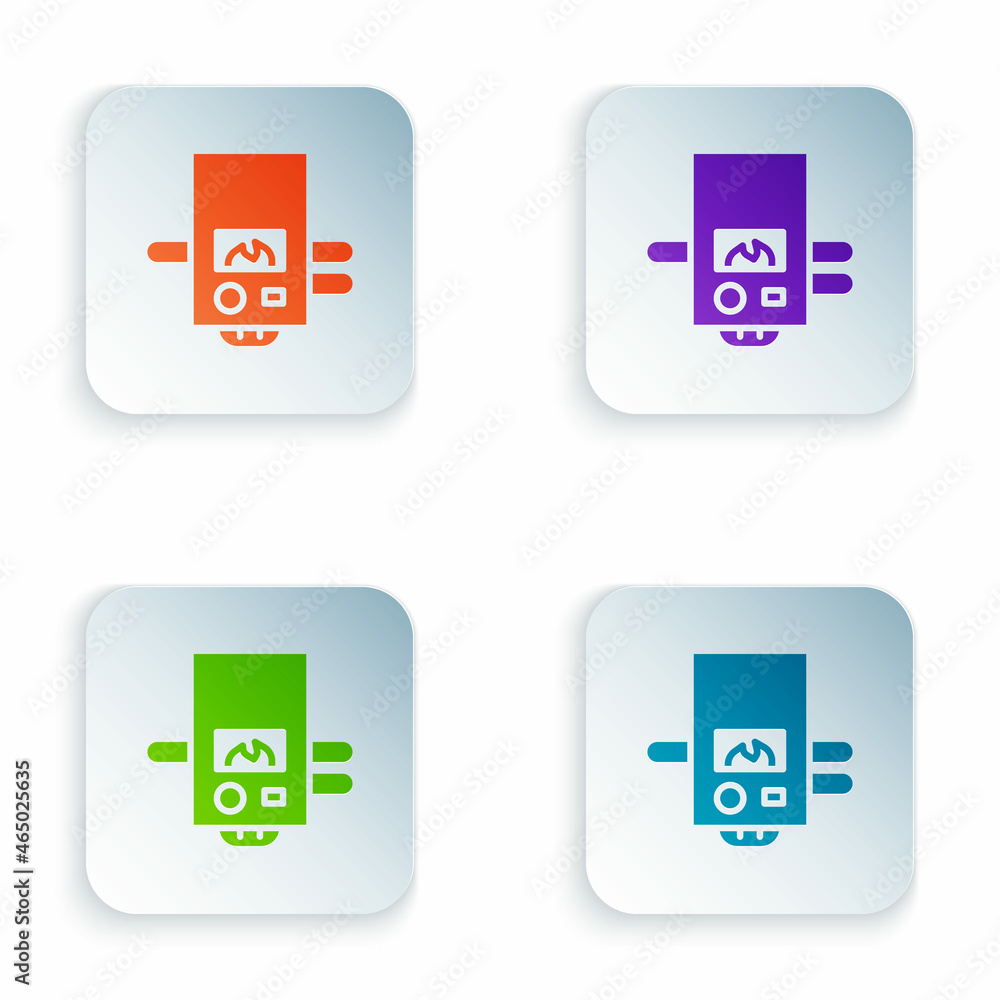 Color Gas boiler with a burning fire icon isolated on white background. Set colorful icons in square buttons. Vector Color Gas boiler with a burning fire icon isolated on white background. Set colorful icons in square buttons. Vector