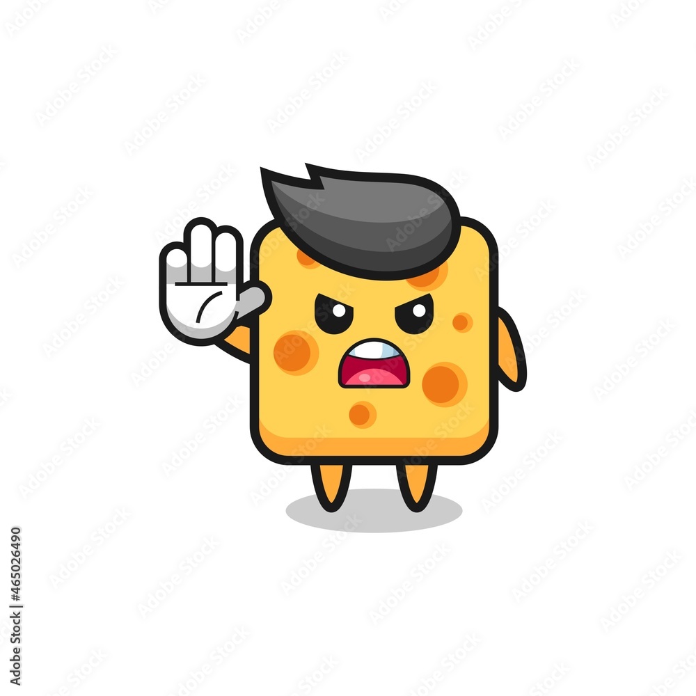 cheese character doing stop gesture